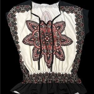 Claudia Richard Black and Cream Embroidered Blouse